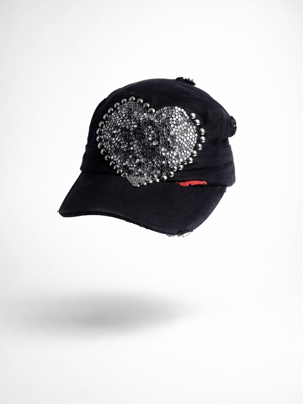 Embellished Black Women's Hat with Heart Design